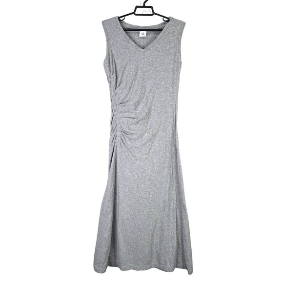 Womens Cabi Sleeveless Gray Side Ruched Midi Dress Lined V Neck Cotton Blend S - Picture 1 of 9
